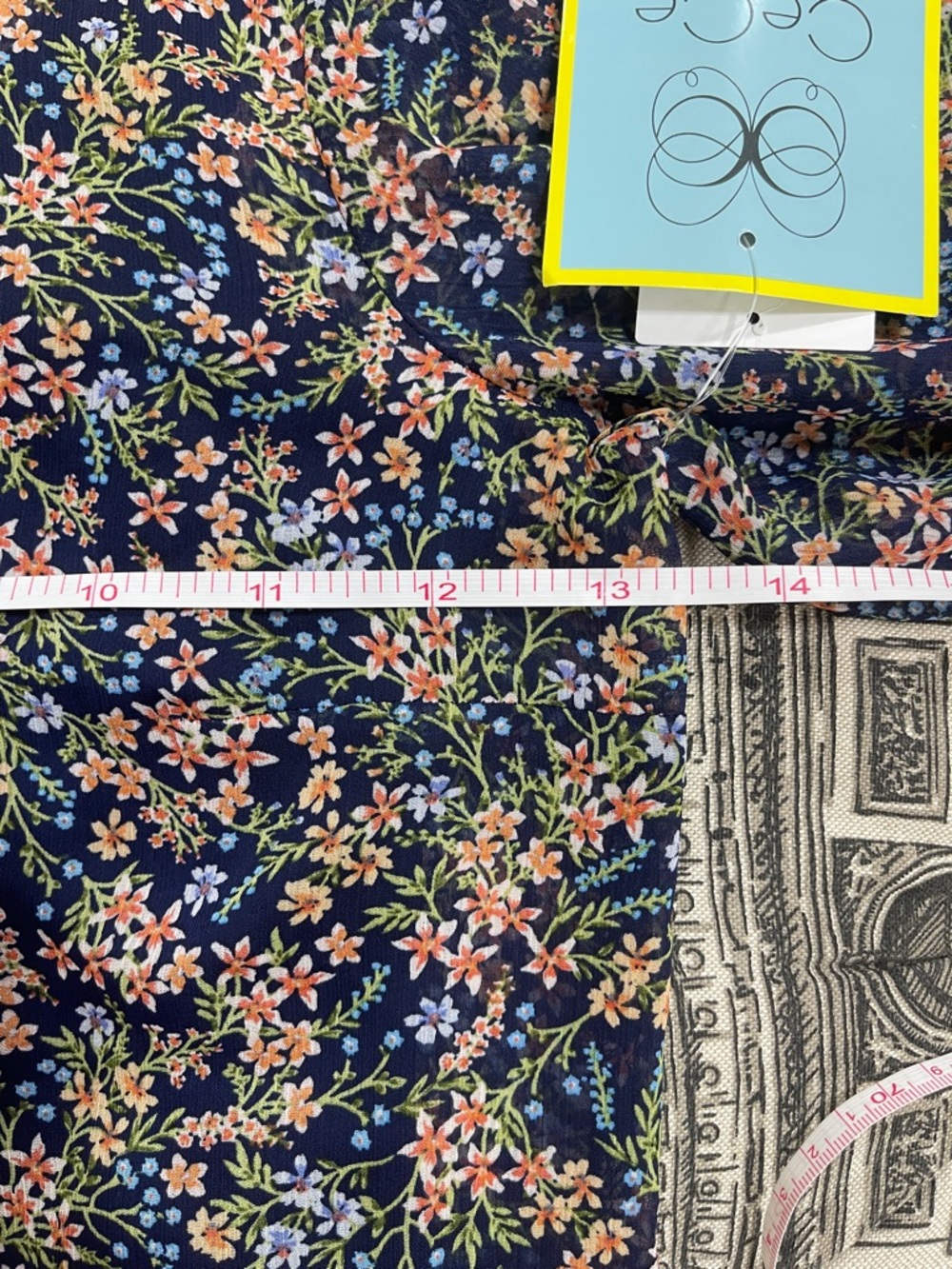 CeCe Navy Floral Button-Front Top with Ruffle Trim - Picture 6 of 10